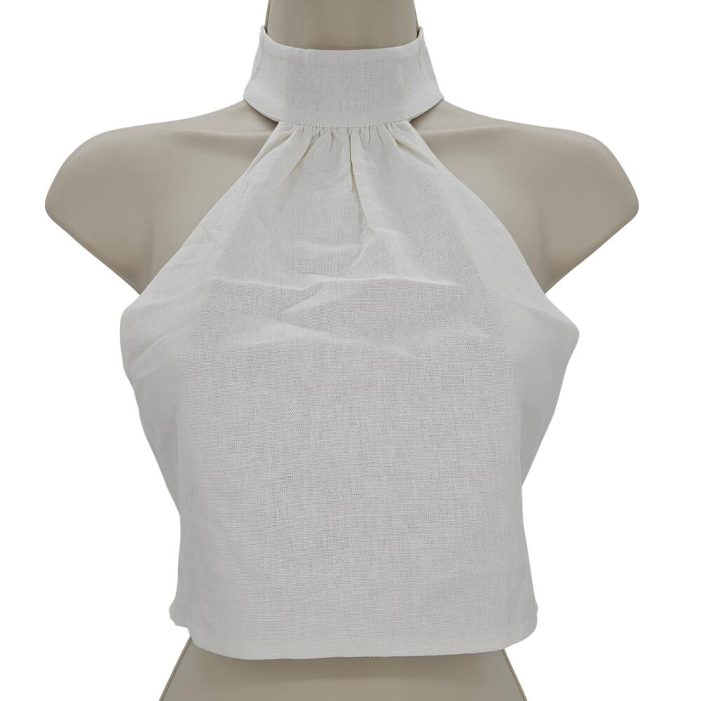 Revolve Weworewhat Womans size XS Linen Blend Backless Halter Top Ivory New